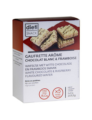 Gaufrette chocolat blanc framboise riche en protéines